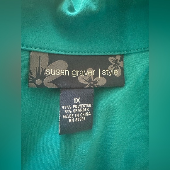 Susan Graver Style Womens Teal Button Front Long Sleeve Blouse Size 1X - Picture 4 of 5